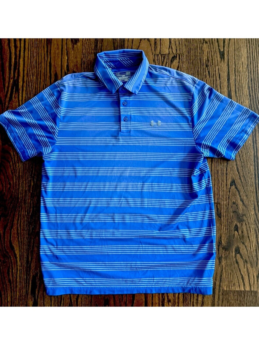 Under Armour HeatGear Men’s Large Blue Striped Golf Polo Shirt Loose Fit